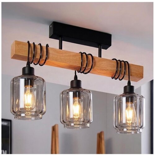 Brilagi Plafonski luster WOOD GLASS 3xE27/60W/230V borovina/crna/dimljeno bež Slike