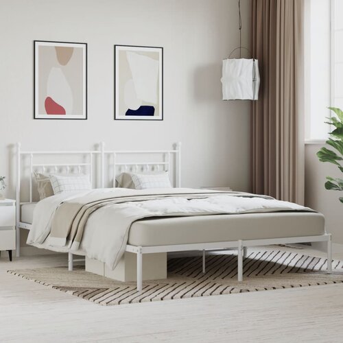 VidaXL Kovinski posteljni okvir z vzglavjem bel 160x200 cm Slike