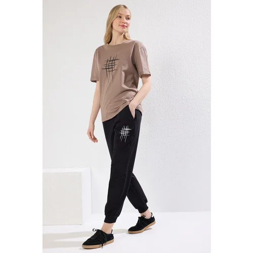 Trendyol Mink Slogan Printed Knitted T-shirt Trousers Upper-Lower Team