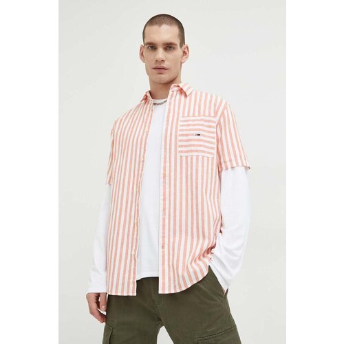 Tommy Jeans Srajca s primesjo lanu oranžna barva Slike