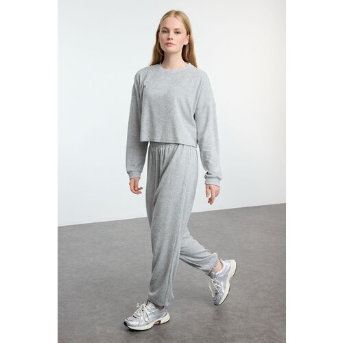 Trendyol Gray Melange Relaxed/Comfortable Towel Knitted Tracksuit Set Slike