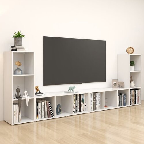 VidaXL TV omarice 4 kosi bele 107x35x37 cm iverna plo&amp;scaron;ča Slike