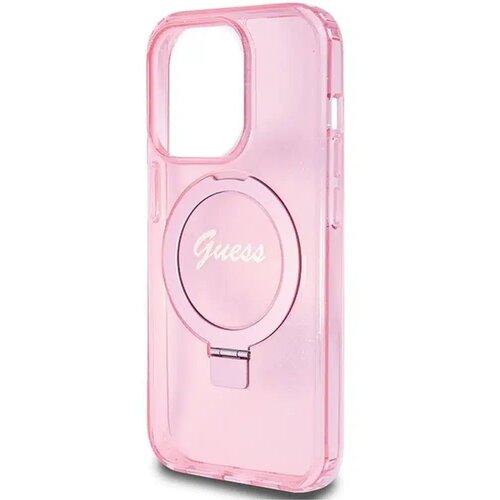  Originalna torbica GUESS Hardcase GUHMP15XHRSGSP za iPhone 15 Pro Max (Magsafe / ble&amp;scaron;čeč logotip / stojalo z obročkom / roza) Slike