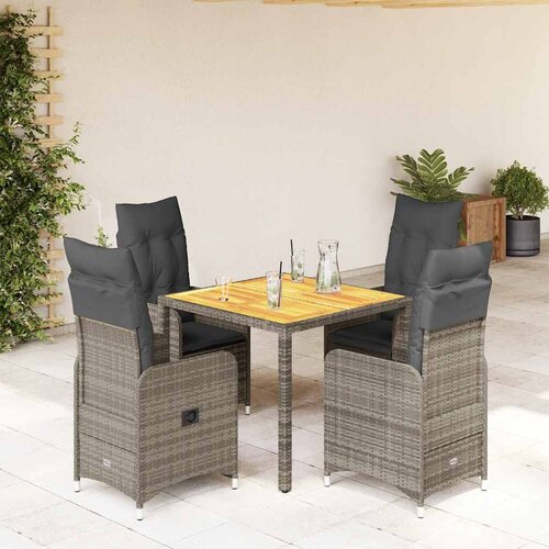  5-dijelni vrtni bistro set od poliratana s jastucima sivi Siva 90 x 90 x 75 cm Slike