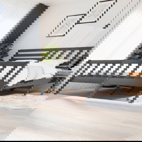 The Living Store Posteljni okvir siv iz trdnega lesa 200x200 cm - Posteljni Okvir, (21523739) Slike