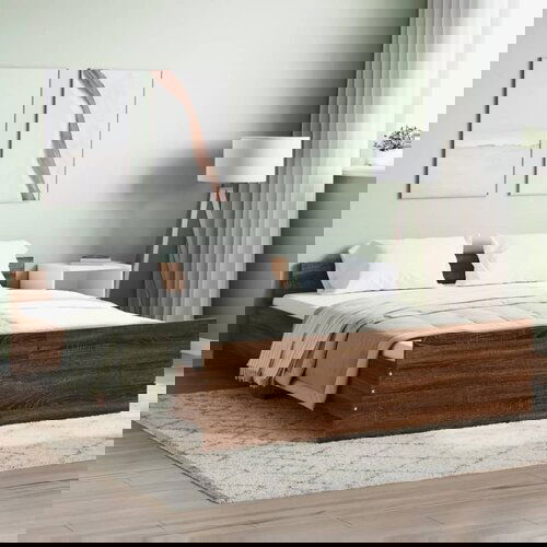  The Living Store Posteljni okvir z vzglavjem in vznožjem rjavi hrast 160x200 cm - Posteljni Okvir, (21502856) Cene