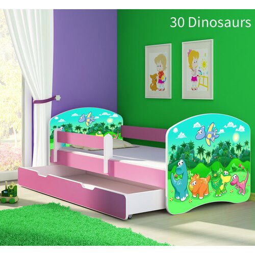  Dječji krevet ACMA s motivom, bočna roza + ladica 180x80 cm 30 Dinosaurs Cene