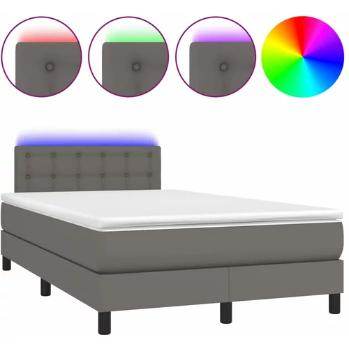 vidaXL Box spring postelja z vzmetnico LED siva 120x190 cm um. usnje, (21112079)