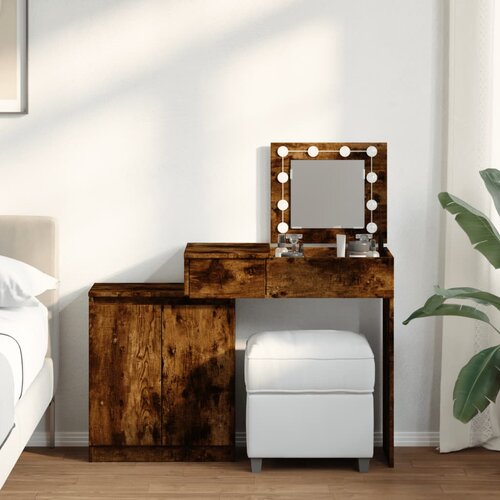 vidaXL Toaletni stolić LED boja dimljenog hrasta 115x37x110,5 cm Cijene