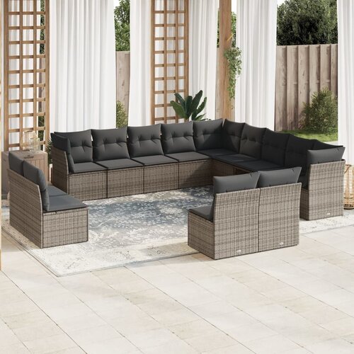 vidaXL 13-dijelni set vrtnih sofa od poliratana s jastucima sivi Cijene