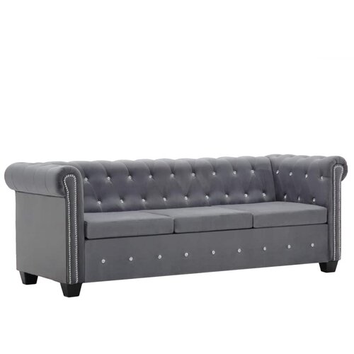 vidaXL Kavč trosed Chesterfield z žametno oblogo 199x75x72 cm siv Cene