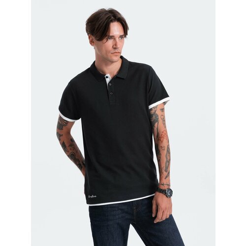 Ombre Men's cotton polo shirt - black Slike