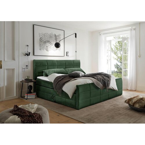 MID.YOU POSTELJA BOXSPRING 180 cm x 200 cm , tekstil, leseni material olivno zelena Cene