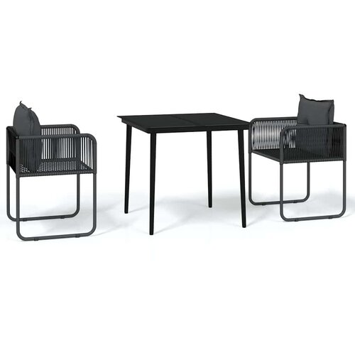  3-dijelni vrtni blagovaonski set crni Crna Dužina stola 80 cm Slike