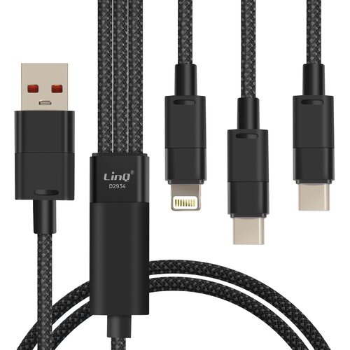 LINQ Kabel USB z Lightning + 2 USB-C 60W Fast Charge z dolžino 1,2 m, Črna, (5000220121) Cene