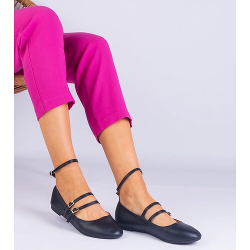 Gemre Black eco-leather ballet flats with buckles Vitoldora Slike