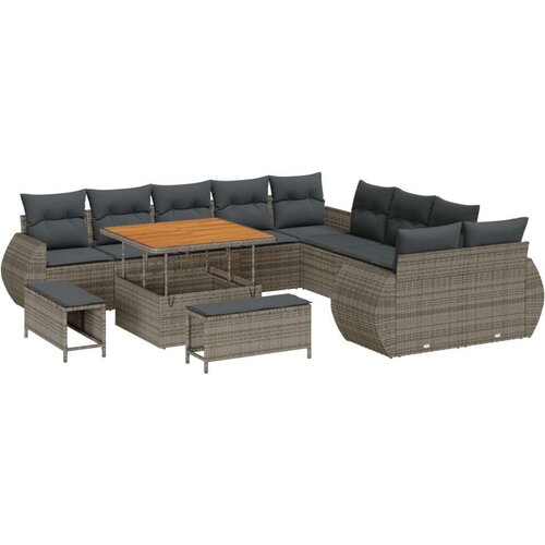  Set od 13 komada vrtnih sofa s jastučićima sivi poli ratan acacia set od 3 komada vrtnih blagovaonica s jastučićima sivi poli r Slike