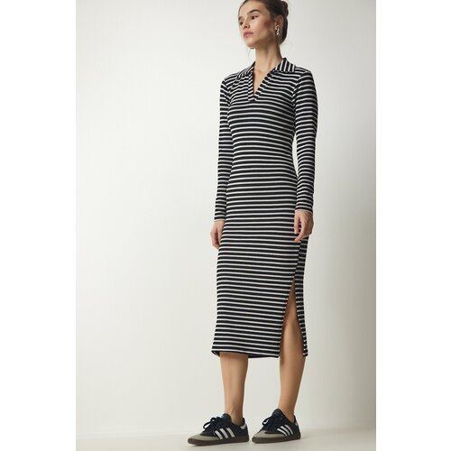  Women&amp;#039;s Black Polo Neck Striped Camisole Dress Slike