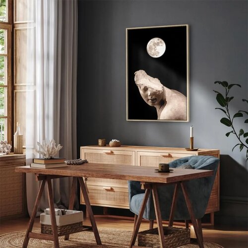  Slika - Moon and Statue (1 Part) Vertical 60x90 U prirodnom drvenom okviru Cene