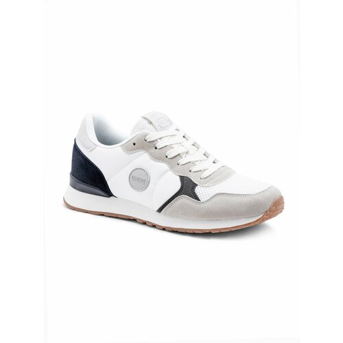 Ombre Men's shoes sneakers with combined materials and mesh - white and navy blue Cene