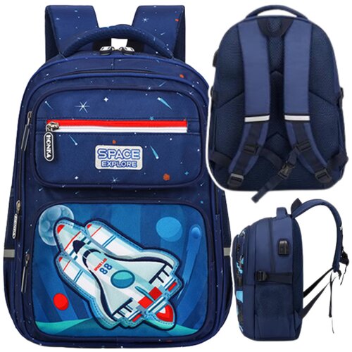  Children&amp;#039;s School Backpack Chest Strap Navy Blue Rocket Space 20L 41cm Slike