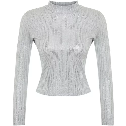 Trendyol Silver Metallic/Leading Collar Fitted/Knitted Fitted Blouse