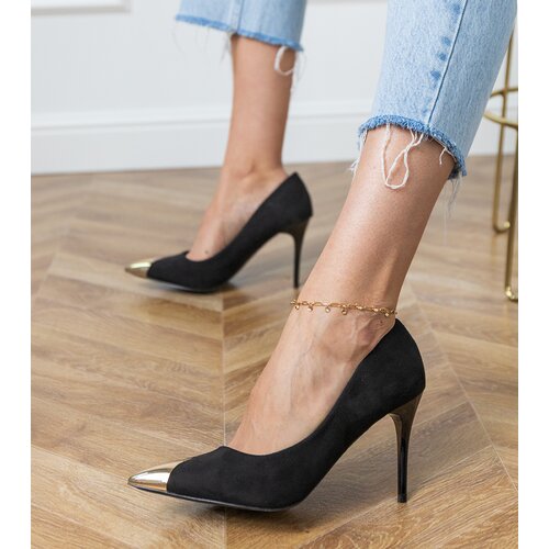 D/CEO Black eco-suede pumps with metallic toe Elaza Slike