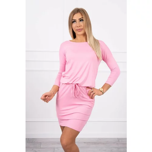 Kesi Viscose dress with a tie at the waist light pink