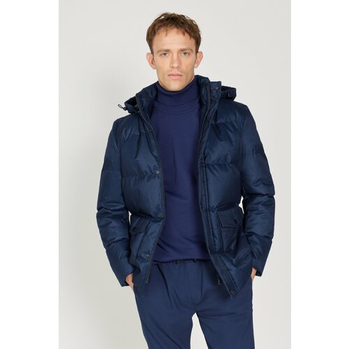 ALTINYILDIZ CLASSICS Men's Navy Blue Standard Fit Normal Cut Hooded Coat Cene