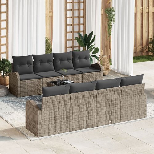 VidaXL 9 komada set vrtnih sofa s jastučićima Siva Poly Rattan Slike