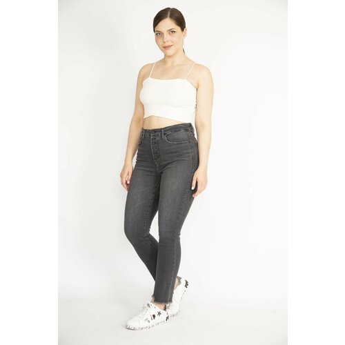 Şans Women's Anthracite Plus Size High Waist, 5 Pockets, Stitched Lycra Jeans with Dirty Stitching. Cene