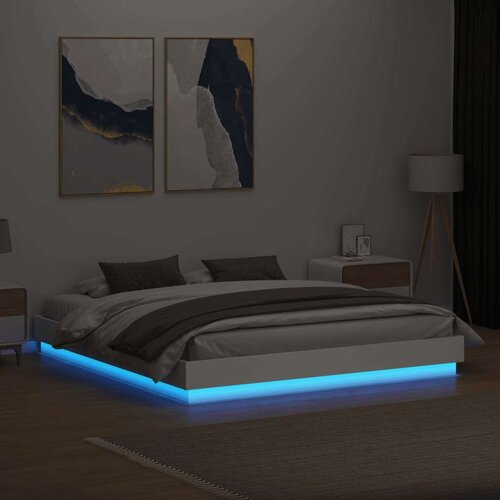 vidaXL Posteljni okvir z LED diodami bel 180x200 cm Cene