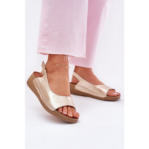 Maciejka Women's leather wedge sandals L7069 Gold Cene