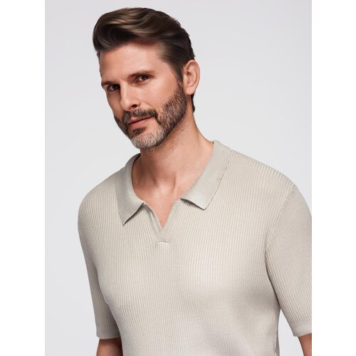 Ombre Men&amp;#039;s buttonless polo shirt with open collar - light grey Slike