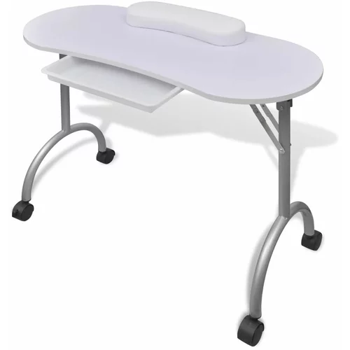 vidaXL Sklopivi stol za manikuru s kotačićima bijeli