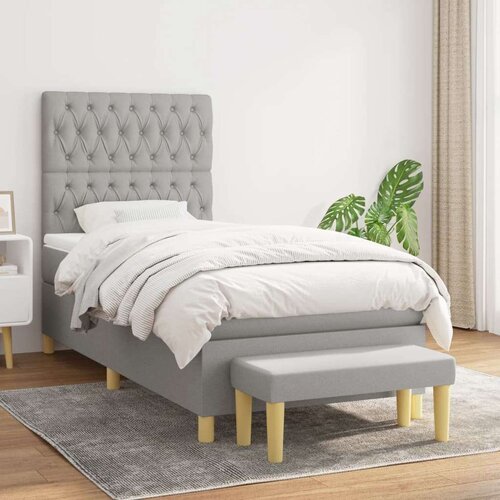 Box spring postelja z vzmetnico svetlo siva 90x200 cm blago, (20790229) Slike
