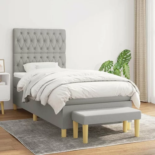  Box spring postelja z vzmetnico svetlo siva 90x200 cm blago, (20790229)
