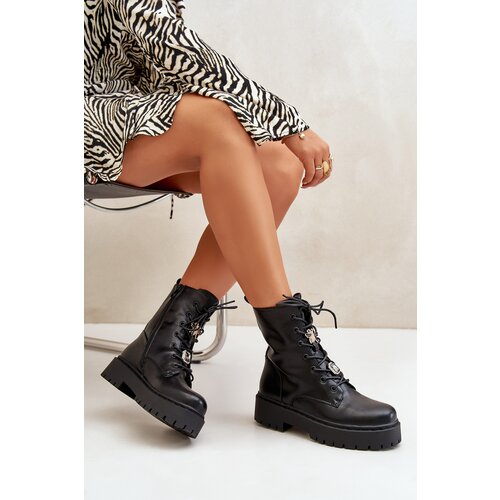 Boto Warm ankle boots workers women's with badges black Avorira Cijene