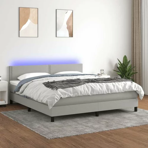  Box spring postelja z vzmetnico LED sv. siva 180x200 cm blago, (20937893)