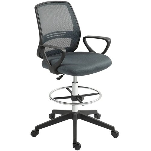  Ergonomska uredska stolica s naslonima za ruke i podesivim obručem za noge mrežasta presvlaka siva Slike