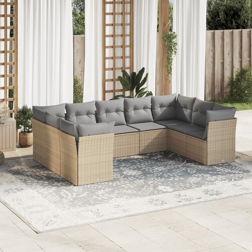 VidaXL 9-dijelni set vrtnih sofa s jastucima bež od poliratana Slike