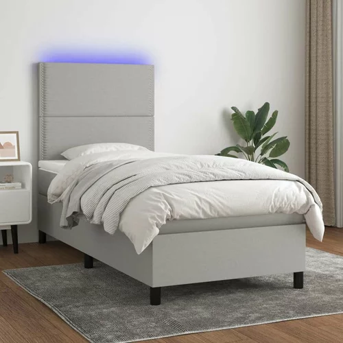  Box spring postelja z vzmetnico LED sv. siva 100x200 cm blago, (20724744)