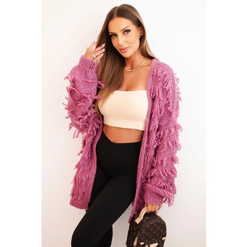 Kesi Włoski Women's cardigan with fringes and a loose fit purple Cijene