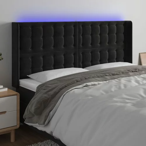 vidaXL LED posteljno vzglavje črno 163x16x118/128 cm žamet