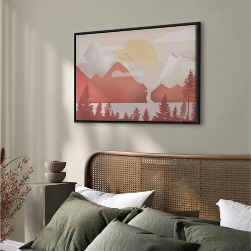  Slika - Landscape at Sunset (1 Part) Wide 120x80 U crnom drvenom okviru Slike