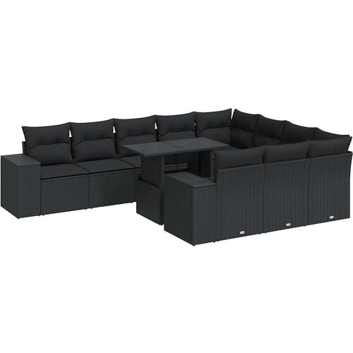 vidaXL 11-dijelni set vrtnih sofa od poliratana s jastucima crni Cijene