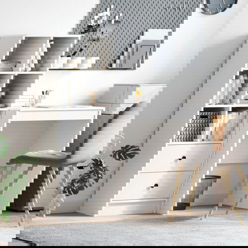 vidaXL pisalna miza s shranjevanjem Bela inženirski les Cene