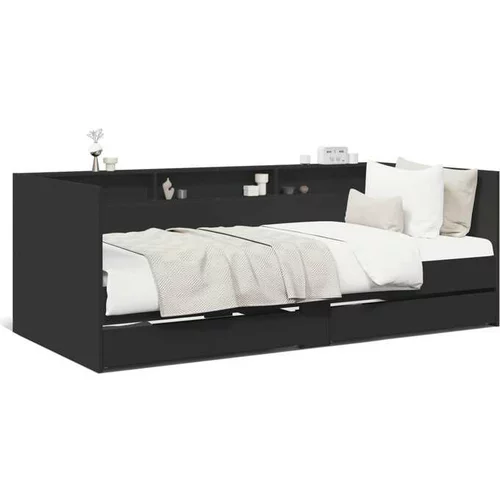 vidaXL Dnevna postelja s predali črna 90x190 cm inženirski les