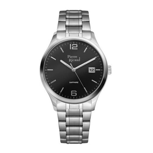  Muški pierre ricaud safir datum crni srebrni quartz elegantni ručni sat sa srebrnim metalnim kaišem ( p91086.5154q ) Cene