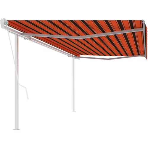 vidaXL Avtomatsko zložljiva tenda s stebrički 5x3,5 m oranžna in rjava